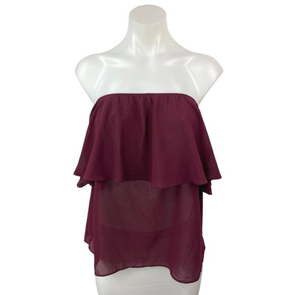 Show Me Your Mumu Purple Chiffon Strapless Ruffles Tube Shirt Blouse Top Size M - Picture 1 of 4